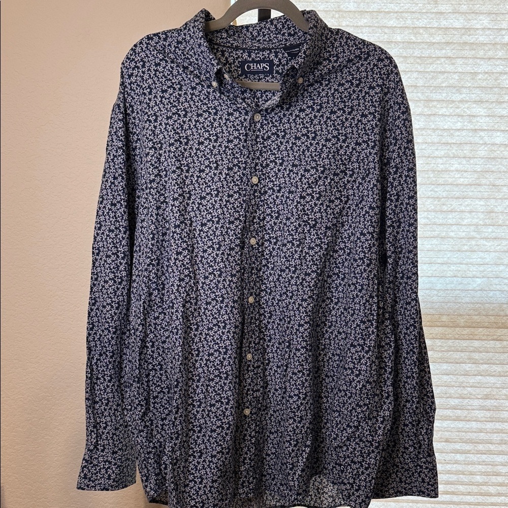 Chaps Navy Floral Print Shirt Size XXL
